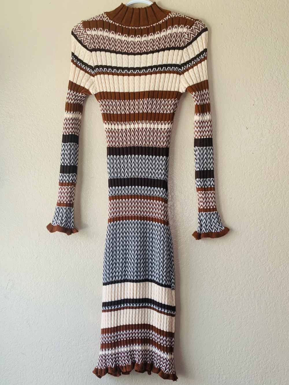 RIHOAS MULTI Color Block Striped Boho Festival Knit Midi Dress O/S - Picture 3 of 6
